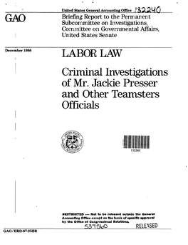 Criminal Investigations of Mr. Jackie Presser and Other Teamsters Officials