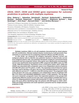 CD24, CD27, CD36 and CD302 Gene Expression for Outcome Prediction in Patients with Multiple Myeloma