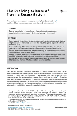 The Evolving Science of Trauma Resuscitation