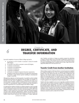 Chapter 6: Degree, Certificate, and Transfer Information