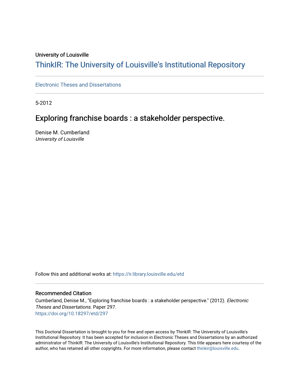 Exploring Franchise Boards : a Stakeholder Perspective