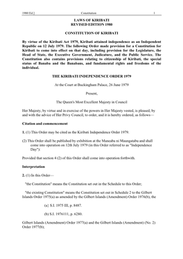 Laws of Kiribati Revised Edition 1980