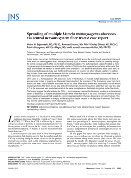 Spreading of Multiple Listeria Monocytogenes Abscesses Via Central Nervous System Fiber Tracts: Case Report