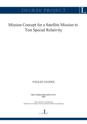 Mission Concept for a Satellite Mission to Test Special Relativity