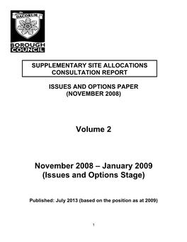 Volume 2 November 2008 – January 2009 Site Allocations Issues and Options Stage
