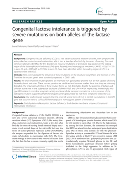 Congenital Lactose Intolerance Is Triggered by Severe Mutations on Both Alleles of the Lactase Gene Lena Diekmann, Katrin Pfeiffer and Hassan Y Naim*