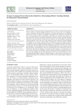 Javanese Language Preservation in the Global Era: Determining Effective Teaching Methods for Elementary School Students Advances