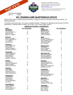 Nfl Training Camp Quarterback Update