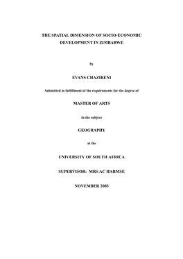 The Spatial Dimension of Socio-Economic Development in Zimbabwe