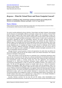 What Do Virtual Water and Water Footprint Conceal? Water Alternatives 9(1): 162-164