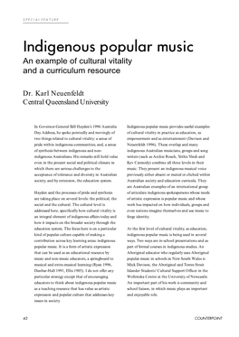 Indigenous Popular Music an Example of Cultural Vitality and a Curriculum Resource