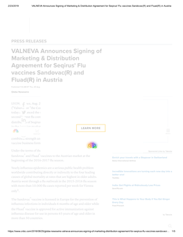 VALNEVA Announces Signing of Marketing & Distribution Agreement