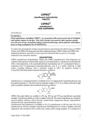 CIPRO® (Ciprofloxacin Hydrochloride) TABLETS