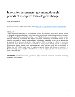 Innovation Assessment: Governing Through Periods of Disruptive Technological Change