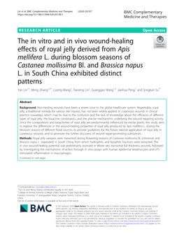 The in Vitro and in Vivo Wound-Healing Effects of Royal Jelly Derived from Apis Mellifera L