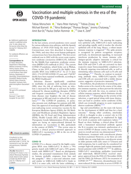 Vaccination and Multiple Sclerosis in the Era of the COVID-19 Pandemic