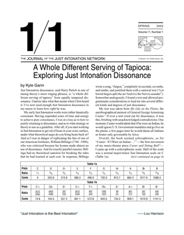 A Whole Different Serving of Tapioca: Exploring Just Intonation Dissonance