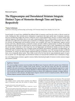The Hippocampus and Dorsolateral Striatum Integrate Distinct Types of Memories Through Time and Space, Respectively