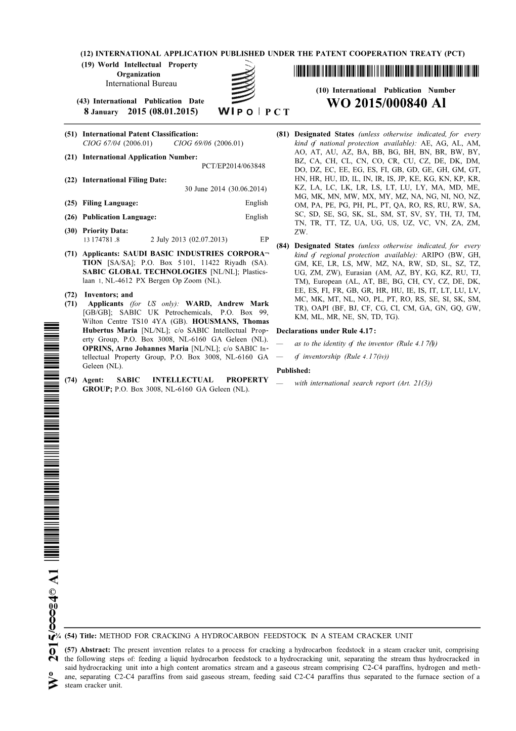 WO 2015/000840 Al 8 January 2015 (08.01.2015) P O P C T