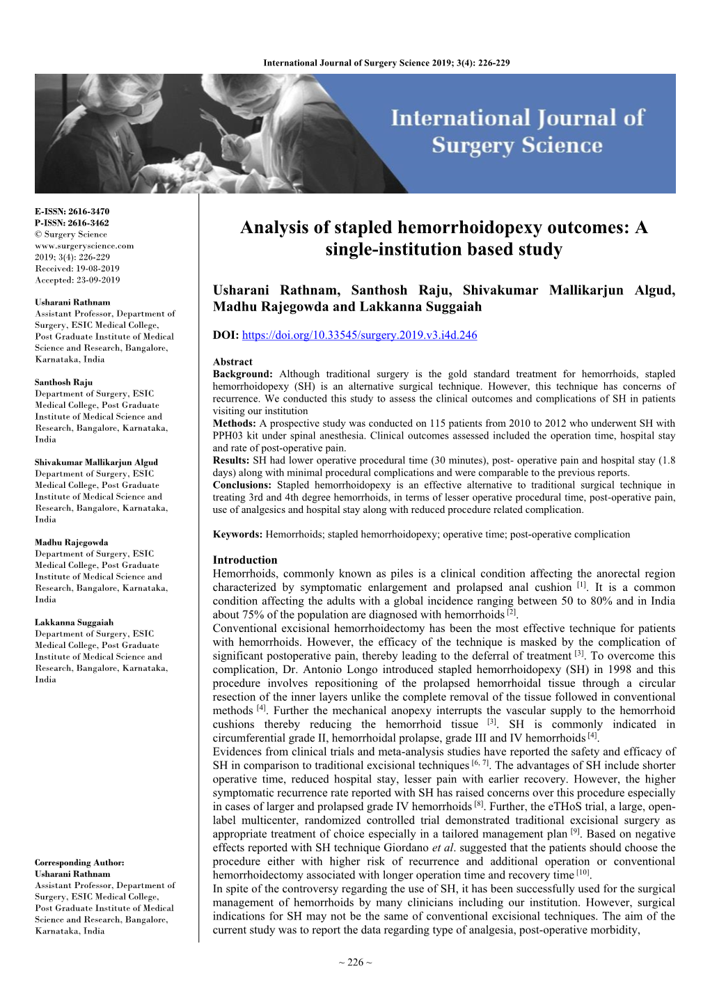 Analysis of Stapled Hemorrhoidopexy Outcomes