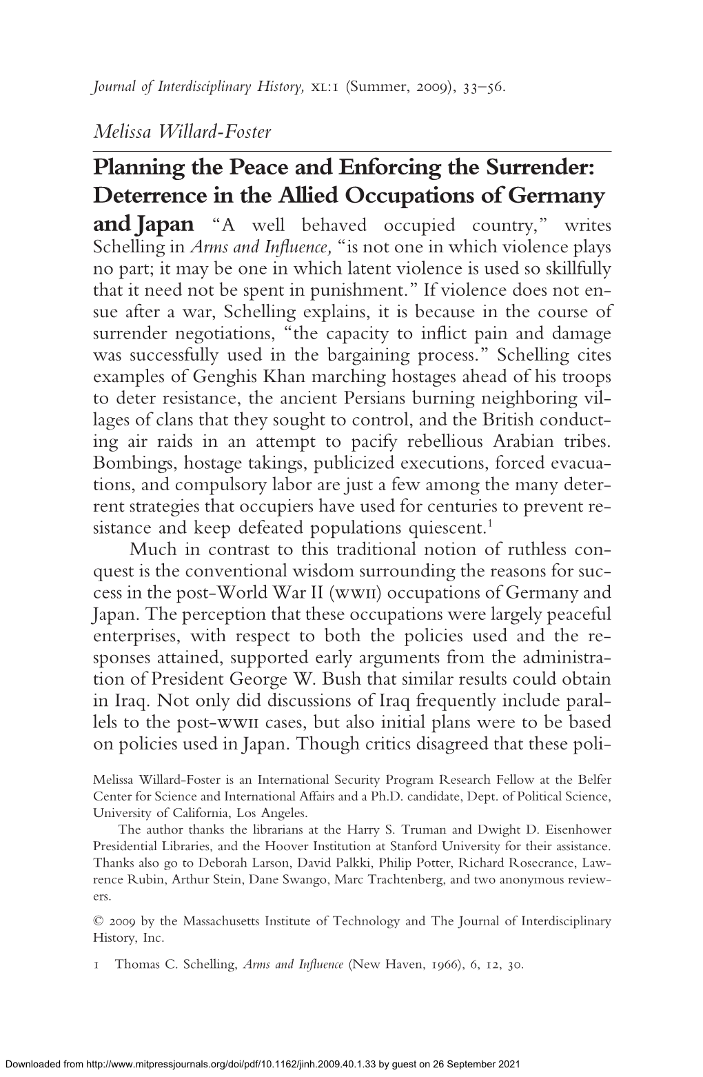 Planning the Peace and Enforcing the Surrender: Deterrence in the Allied Occupations of Germany