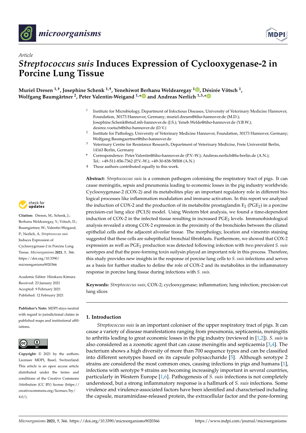 Streptococcus Suis Induces Expression of Cyclooxygenase-2 in Porcine Lung Tissue