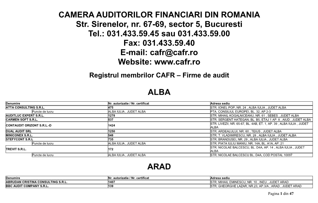 CAMERA AUDITORILOR FINANCIARI DIN ROMANIA Str