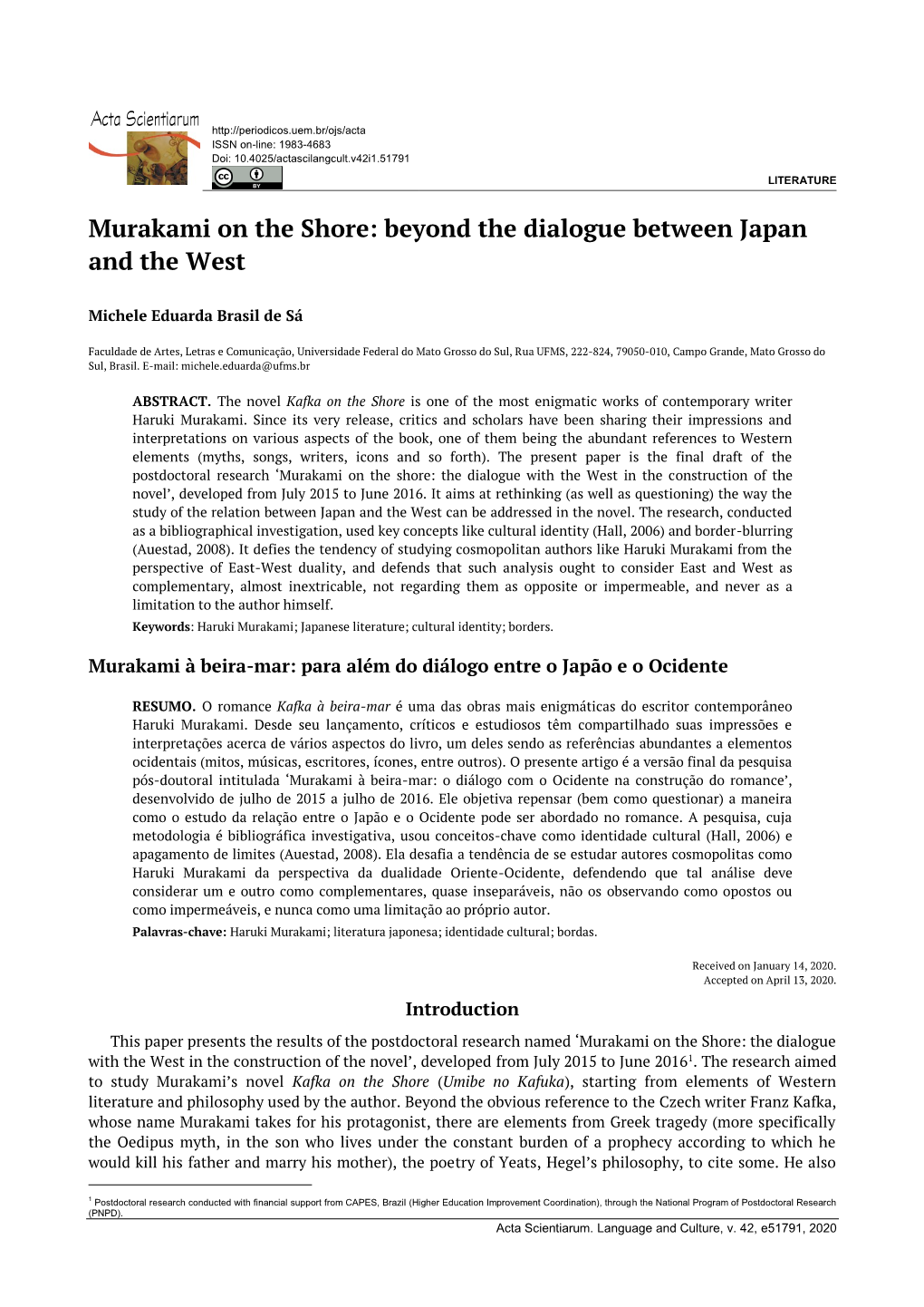 Murakami on the Shore: Beyond the Dialogue Between Japan and the West