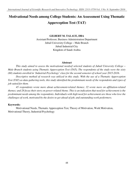 An Assessment Using Thematic Apperception Test (TAT)