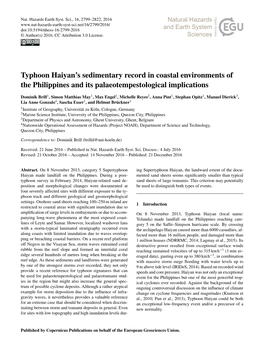 Typhoon Haiyan's Sedimentary Record in Coastal Environments of The