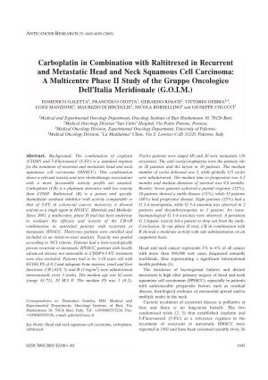 Carboplatin in Combination with Raltitrexed