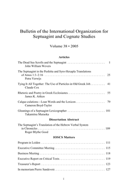 Bulletin of the International Organization for Septuagint and Cognate Studies