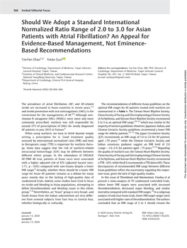 Should We Adopt a Standard International Normalized Ratio Range of 2.0 to 3.0 for Asian Patients with Atrial Fibrillation?
