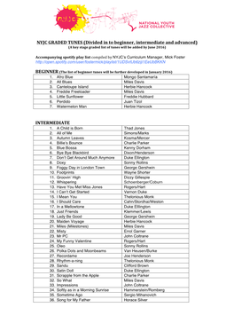 NYJC Graded Tunes List for the Newsletter and Website