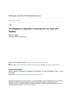 The Obligation to Negotiate in International Law: Rules and Realities