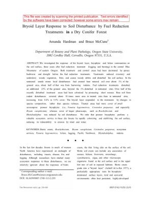 Bryoid Layer Response to Soil Disturbance by Fuel Reduction Treatments in a Dry Conifer Forest