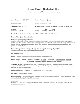 Rosemoor Quarry, Torridge Devonshire Rigs Sites