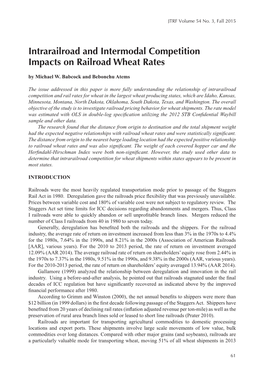 Intrarailroad and Intermodal Competition Impacts on Railroad Wheat Rates by Michael W