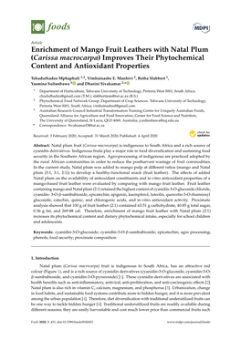 Enrichment of Mango Fruit Leathers with Natal Plum (Carissa Macrocarpa) Improves Their Phytochemical Content and Antioxidant Properties