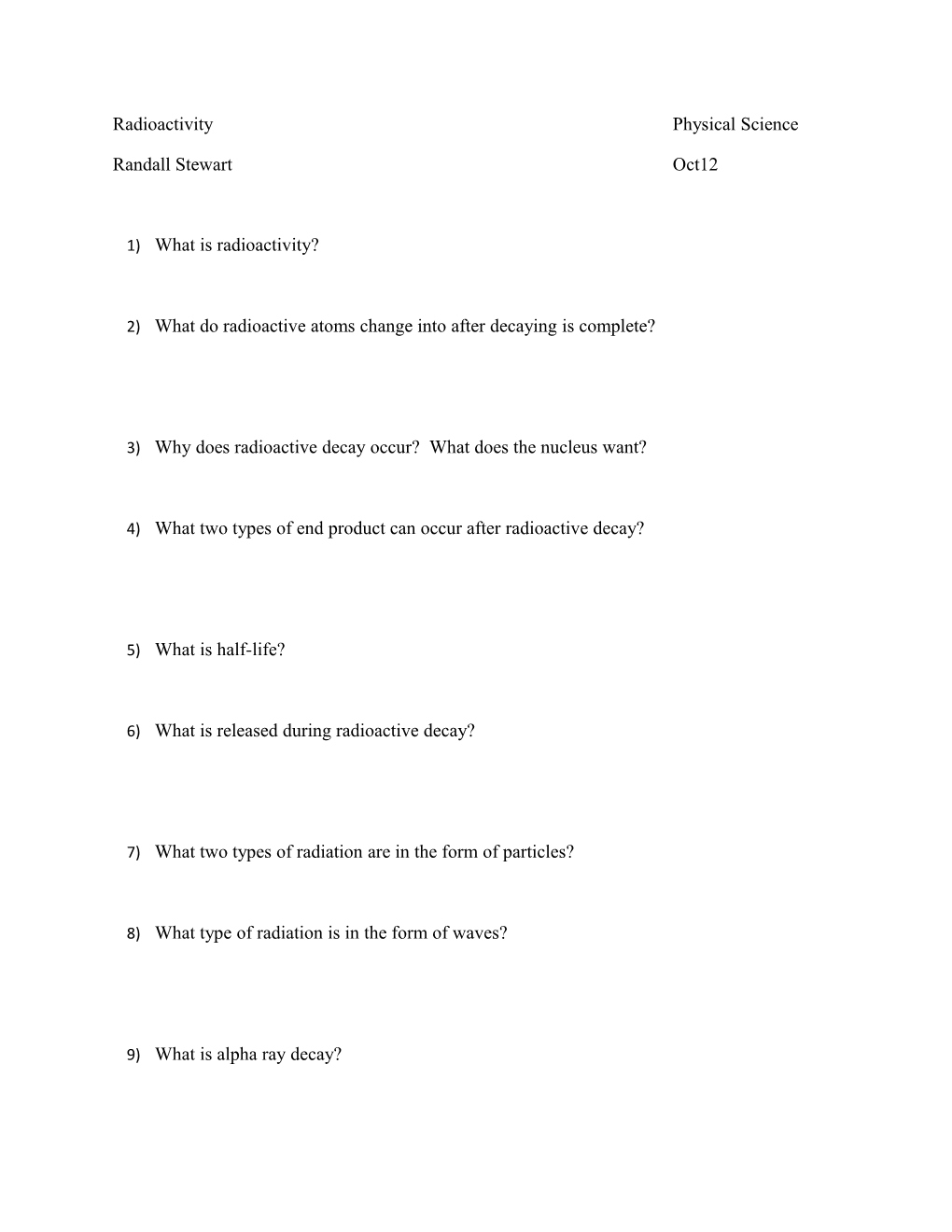 Radioactivity Physical Science