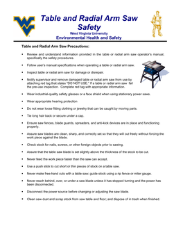 Table and Radial Arm Saw Safety West Virginia University Environmental Health and Safety