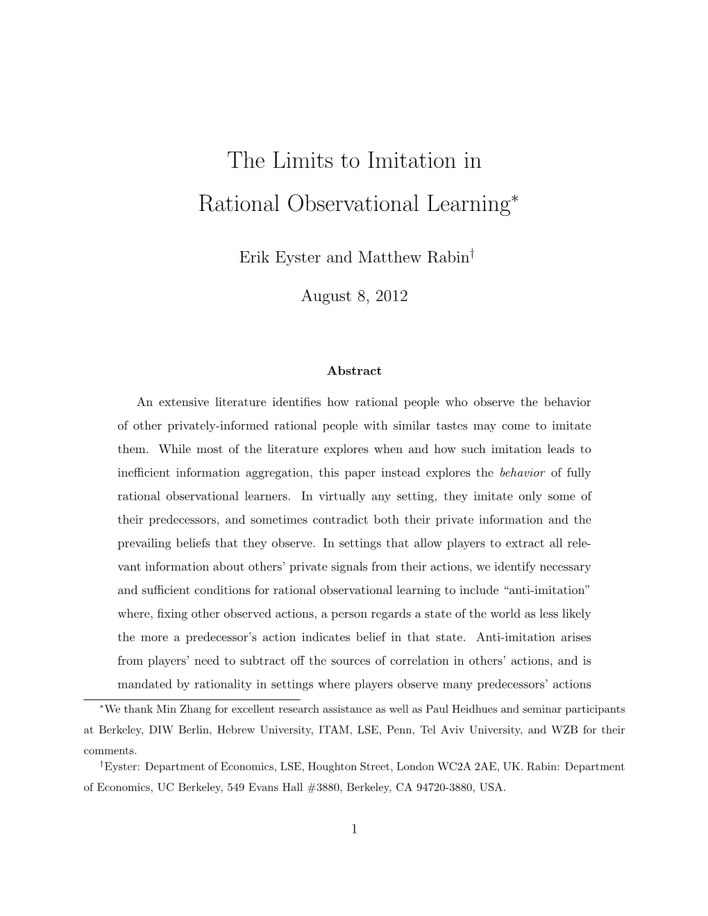 The Limits to Imitation in Rational Observational Learning∗