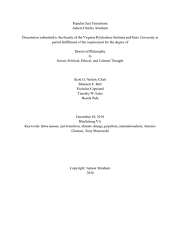 Populist Just Transitions Judson Charles Abraham Dissertation