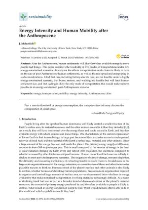 Energy Intensity and Human Mobility After the Anthropocene