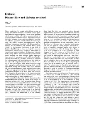 Editorial Dietary Fibre and Diabetes Revisited