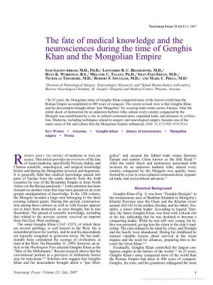 The Fate of Medical Knowledge and the Neurosciences During the Time of Genghis Khan and the Mongolian Empire