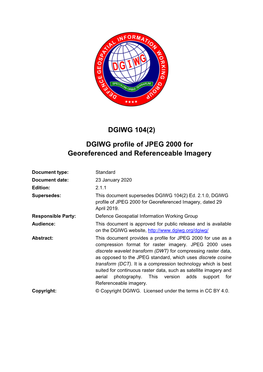 DGIWG Profile of JPEG 2000 for Georeferenced and Referenceable Imagery