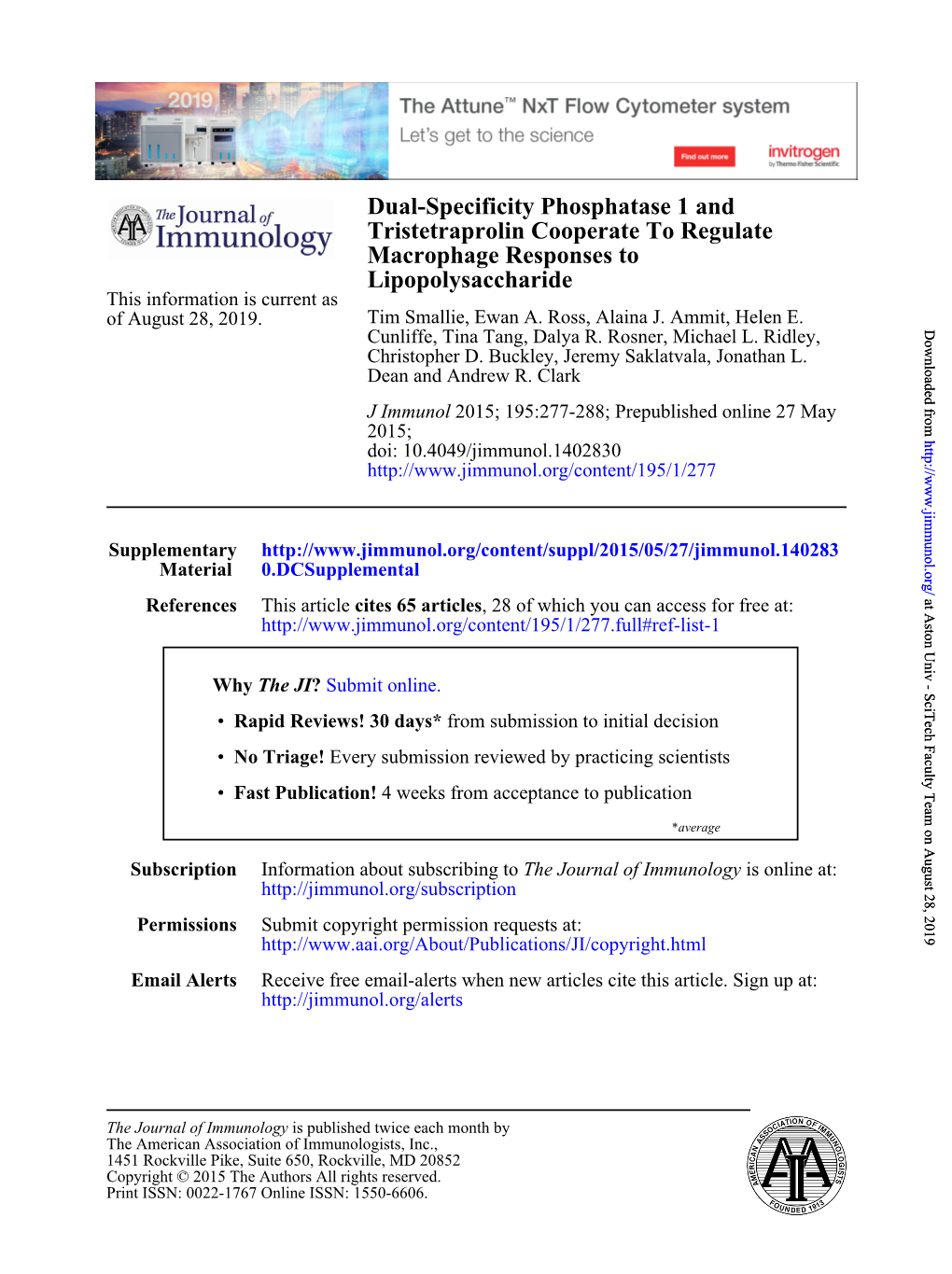 Lipopolysaccharide Macrophage Responses to Tristetraprolin