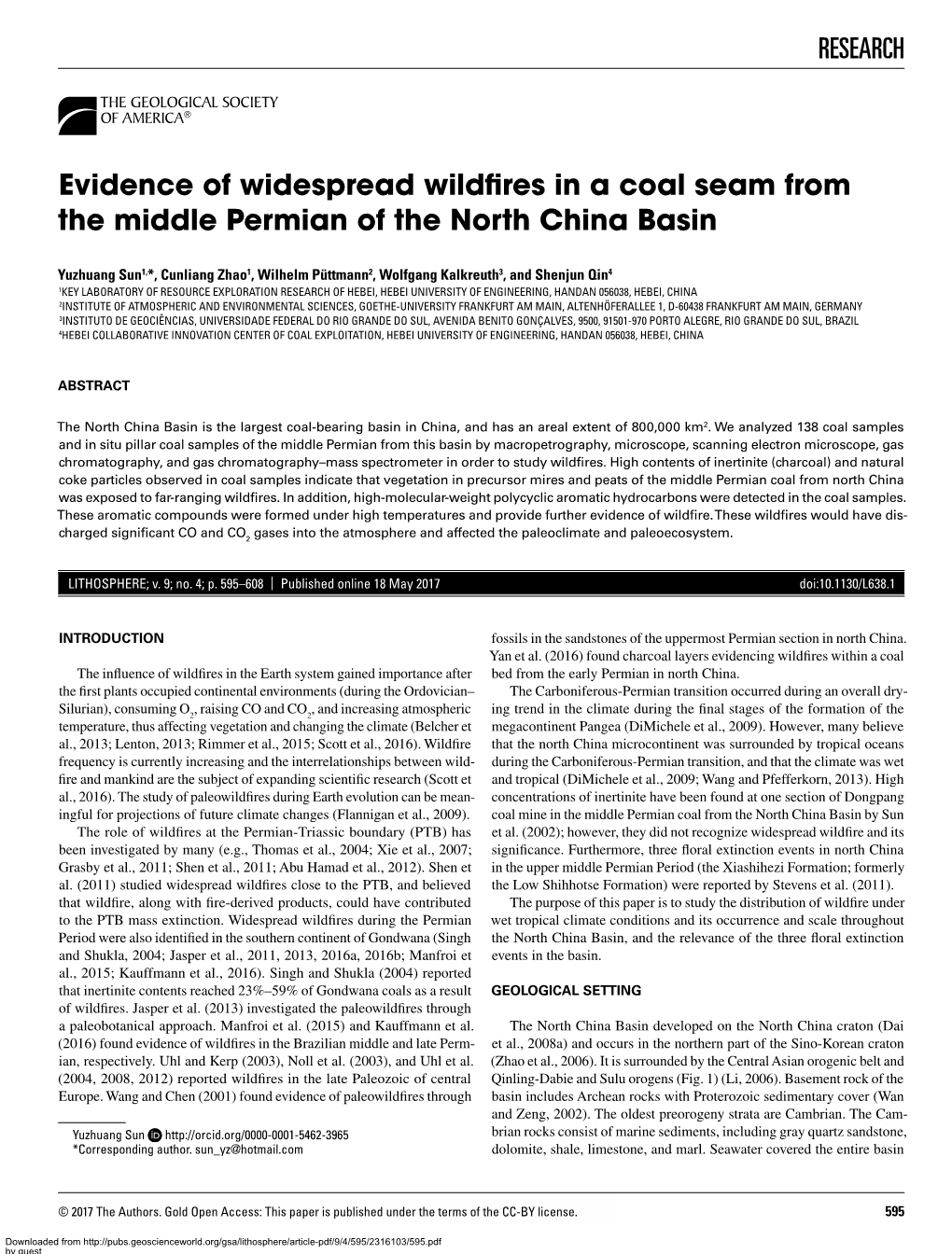 RESEARCH Evidence of Widespread Wildfires in a Coal Seam from The