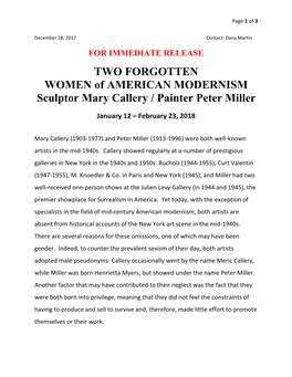 TWO FORGOTTEN WOMEN of AMERICAN MODERNISM Sculptor Mary Callery / Painter Peter Miller